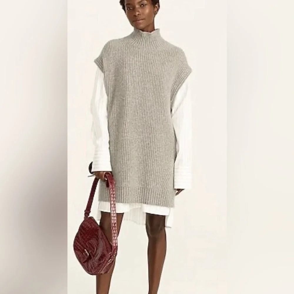 NEW J. Crew SZ S-M Ribbed 100% Cashmere Sleeveless Turtleneck Tunic Heavyweight - Picture 15 of 16